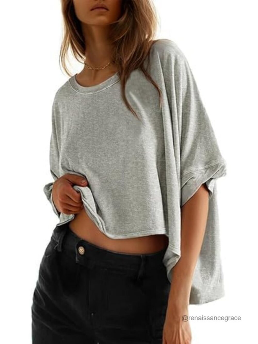 Oversized Crop Top Short Sleeve Round Neck Basic Tee Women's Summer Shirt